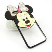 Силиконов калъф / гръб / TPU 3D с камъни за Apple iPhone 7 - прозрачен / Minnie Mouse / бяла панделка