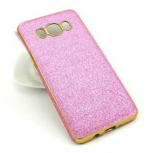 Луксозен силиконов калъф / гръб / TPU за Samsung Galaxy J7 2016 J710 - розов с брокат