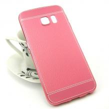 Луксозен силиконов калъф / гръб / TPU за Samsung Galaxy S7 G930 - розов / имитиращ кожа