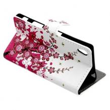 Кожен калъф Flip тефтер със стойка за Sony Xperia Z5 - Peach Blossom