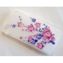 Силиконов калъф / гръб / TPU за Apple iPhone 4 / iPhone 4S - прозрачен с розови и лилави цветя