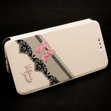 Кожен калъф Flip тефтер Flexi със стойка за Huawei Ascend P8 - бял / розова панделка / Victoria`s Secret