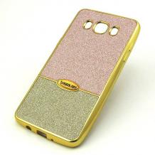 Луксозен силиконов калъф / гръб / TPU CASEOLOGY за Samsung Galaxy J5 2016 J510 - Rose Gold със сребристо / брокат