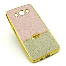 Луксозен силиконов калъф / гръб / TPU CASEOLOGY за Samsung Galaxy J7 2016 J710 - Rose Gold със сребристо / брокат