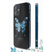 Луксозен твърд гръб KINGXBAR Swarovski Diamond за Apple iPhone 12 /12 Pro 6.1'' - прозрачен със син кант / синя пеперуда