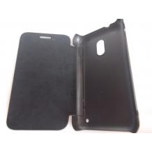 Ултра тънък кожен калъф Flip тефтер за Nokia Lumia 620 - черен