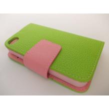 Кожен калъф Flip тефтер ROCH със стойка за Apple iPhone 4 / iPhone 4S - зелено и розово