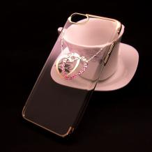 Луксозен твърд гръб KINGXBAR Swarovski Diamond за Apple iPhone 7 - прозрачен със златист кант / сърца