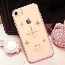 Луксозен твърд гръб KINGXBAR Swarovski Diamond за Apple iPhone 7 - прозрачен със златист кант / звездички