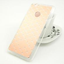 Луксозен твърд гръб със силиконов кант и камъни Anyland за Huawei Honor 8 Lite - Rose Gold / ромбове