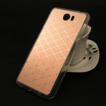 Луксозен твърд гръб със силиконов кант и камъни Anyland за Huawei Y5 II / Y5 2 / Y6 II Compact - Rose Gold / ромбове