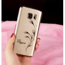 Луксозен силиконов калъф / гръб / TPU / Elegant с камъни за Samsung Galaxy A5 2016 A510 - прочзрачен със златист кант / перо