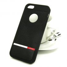 Луксозен твърд гръб UNUK за Apple iPhone 5 / iPhone 5S / iPhone SE - черен / точки / карбон