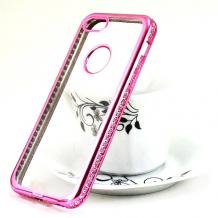 Луксозен силиконов калъф / гръб / TPU с камъни за Apple iPhone 6 / iPhone 6S - прозрачен / розов кант