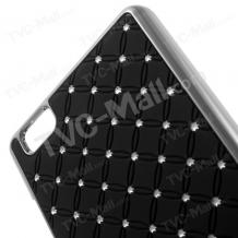 Твърд гръб / капак / с камъни за Huawei Ascend P8 - черен с метален кант