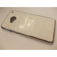 Заден предпазен твърд гръб / капак / Croco за HTC One M7 - бял с метален кант
