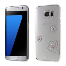 Луксозен твърд гръб X-FITTED Swarovski Diamond за Samsung Galaxy S7 Edge G935 - прозрачен със сребрист кант / цветя