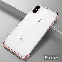 Луксозен силиконов калъф / гръб / TPU за Apple iPhone 11 - прозрачен / Rose Gold кант