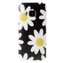Силиконов калъф / гръб / TPU за HTC One M9 - черен / бели цветя