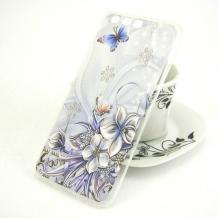 Ултра тънък силиконов калъф / гръб / TPU Ultra Thin за Huawei P10 - бял / сини цветя и пеперуди