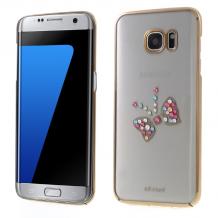 Луксозен твърд гръб X-FITTED Swarovski Diamond за Samsung Galaxy S7 G930 - прозрачен със златист кант / Crystal Royal Butte