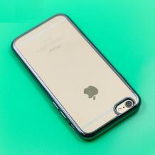 Луксозен силиконов калъф / гръб / TPU за Apple iPhone 5 / iPhone 5S / iPhone SE - прозрачен / тъмно сив кант