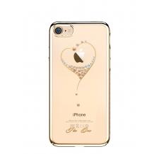 Луксозен твърд гръб KINGXBAR Swarovski Diamond за Apple iPhone 7 Plus / iPhone 8 Plus - прозрачен със златист кант / сърце