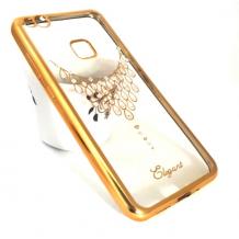 Луксозен силиконов калъф / гръб / TPU / Elegant с камъни за Huawei P10 Lite - прозрачен със златист кант / колие