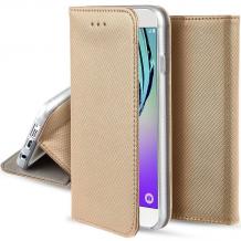 Кожен калъф Magnet Case със стойка за Samsung Galaxy S9 Plus G965 - златист