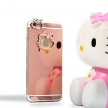 Луксозен силиконов калъф / гръб / TPU с камъни за Apple iPhone 5 / 5S / SE - Hello Kitty / огледален