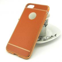 Луксозен силиконов калъф / гръб / TPU за Apple iPhone 7 Plus - оранжев / имитиращ кожа