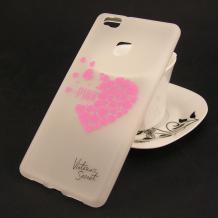 Силиконов калъф / гръб / TPU за Huawei P9 Lite  - бял / розови сърца / Victoria`s Secret / мат