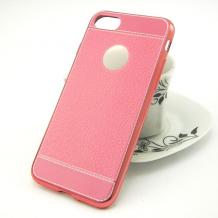 Луксозен силиконов калъф / гръб / TPU за Apple iPhone 7 Plus - розов / имитиращ кожа