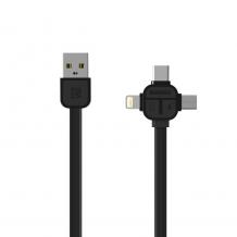 Оригинален USB кабел RC-066TH 3in1 / Micro USB / Lightning / Type-C - черен