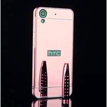 Луксозен алуминиев бъмпер с твърд гръб за HTC Desire 650 - розов / огледален
