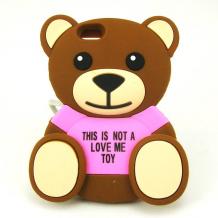 Силиконов калъф / гръб / TPU 3D за Apple iPhone 5 / iPhone 5S / iPhone SE  - Teddy Bear / This Is Not A Love Me Toy / розов