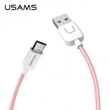 Оригинален USB кабел USAMS за зареждане и пренос на данни за за Micro (Android) - розов