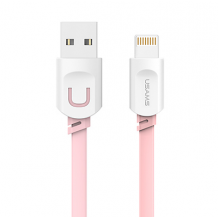 Оригинален USB кабел USAMS за зареждане и пренос на данни за iOS (iPhone) - розов