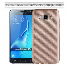 Луксозен силиконов калъф / гръб / TPU за Samsung Galaxy J7 2016 J710 - златист / carbon