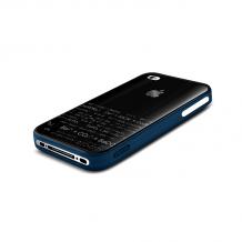 Луксозен предпазен твърд гръб със силиконов кант Dexim за Apple iPhone 4 / iPhone 4S + скрийн протектор - черен със син кант