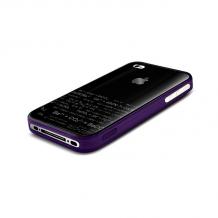 Луксозен предпазен твърд гръб със силиконов кант Dexim за Apple iPhone 4 / iPhone 4S + скрийн протектор - черен с лилав кант