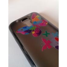 Заден предпазен твърд гръб / капак / със силиконов кант за Samsung Galaxy S4 mini i9195 / i9192 / i9190 -  черен с пеперуди / прозрачен