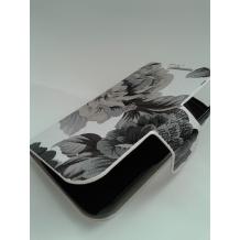 Kожен калъф Flip тефтер със стойка за Samsung Galaxy Ace 2 I8160 - бял / сиви цветя
