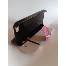 Кожен калъф Flip тефтер със стойка за Apple iPhone 5 / iPhone 5S - розов / пеперуди