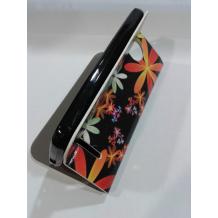 Кожен калъф Flip тефтер със стойка за HTC Desire 500 - черен / цветя