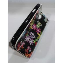 Кожен калъф Flip тефтер със стойка за Samsung Galaxy S4 Mini I9190 / I9192 / I9195 - черен / цветя