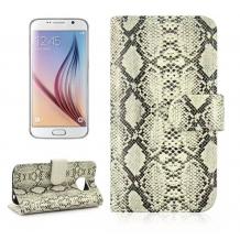 Кожен калъф Flip тефтер Flexi със стойка за Samsung Galaxy S6 G920 - Snake Skin / бяло и черно