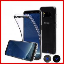 Силиконов калъф / гръб / TPU 360° за Samsung Galaxy S8 Plus G955 - прозрачен / черен кант / 2 части / лице и гръб 