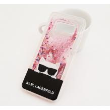 Луксозен твърд гръб 3D Water Case за Samsung Galaxy S8 G950 - прозрачен / розов брокат / KARL LAGERFELD