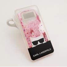 Луксозен твърд гръб 3D Water Case за Samsung Galaxy S8 G950 - прозрачен / розов брокат / KARL LAGERFELD